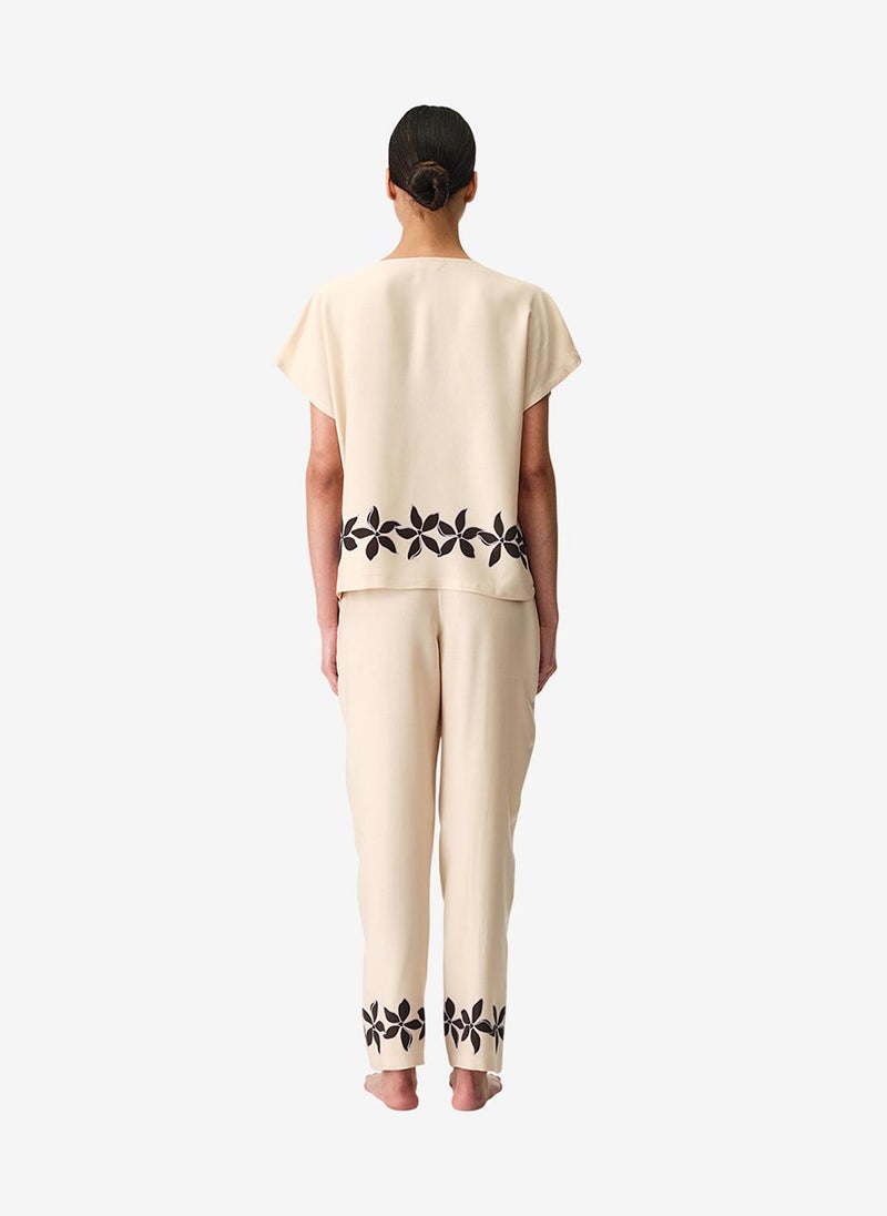 Penti Women Petal Short Sleeve Shirt Trousers Pastel Beige Set - Image 2