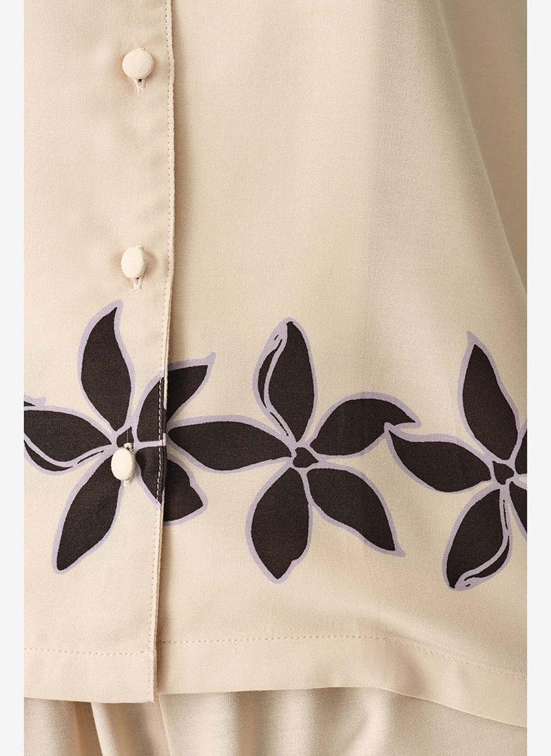 Penti Women Petal Short Sleeve Shirt Trousers Pastel Beige Set - Image 3