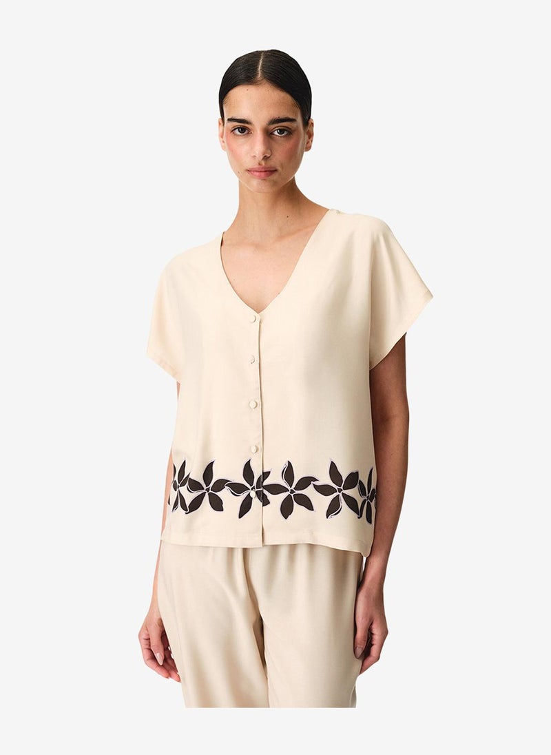 Penti Women Petal Short Sleeve Shirt Trousers Pastel Beige Set - Image 4