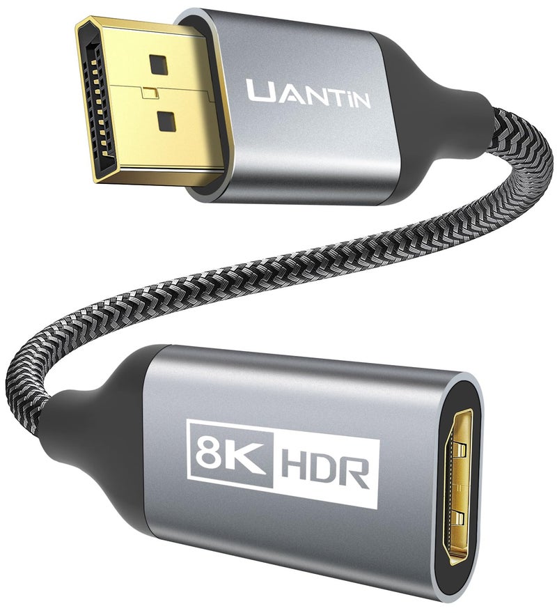 UANTIN 8K DisplayPort 1.4 to HDMI 2.1 Adapter with 4K 120Hz/ 8K 60Hz, Unidirectional DP to HDMI Cable Adapter, Display Port for AMD, NVIAID, Not Work with PS5/Xbox, No VRR Support - Image 1