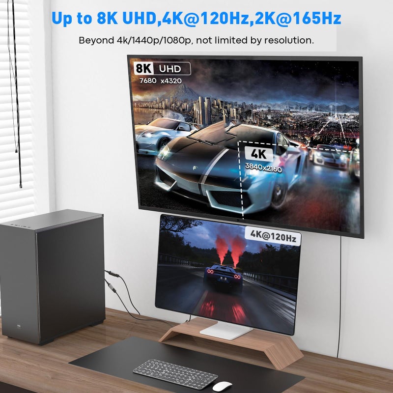 UANTIN 8K DisplayPort 1.4 to HDMI 2.1 Adapter with 4K 120Hz/ 8K 60Hz, Unidirectional DP to HDMI Cable Adapter, Display Port for AMD, NVIAID, Not Work with PS5/Xbox, No VRR Support - Image 4