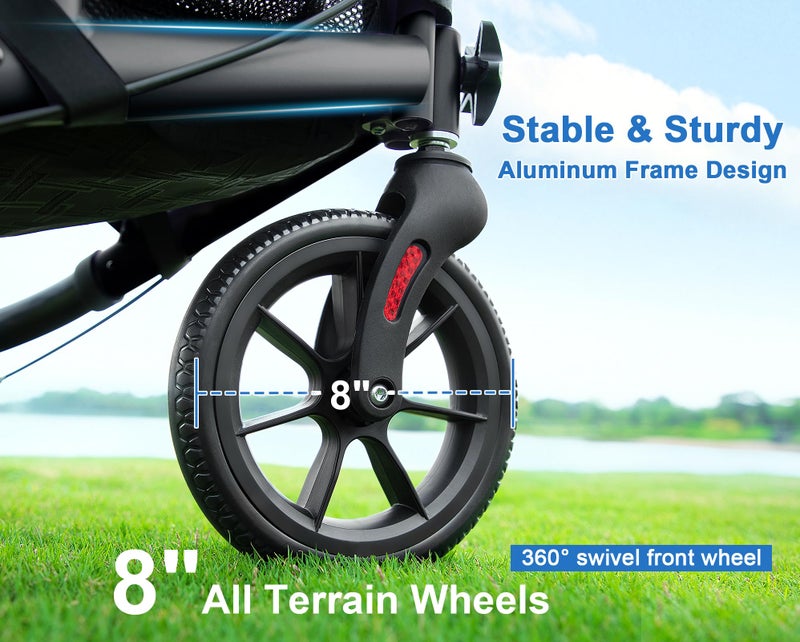 WALK MATE 3 Wheel Rollator Walker with Seat for Slim Seniors, Padded Backrest Lightweight Foldable Travel Walker Ideal for Elderly, 8 Inch Tri-Wheel Modern Mobility Walking Aid Aluminum, Black - Image 2
