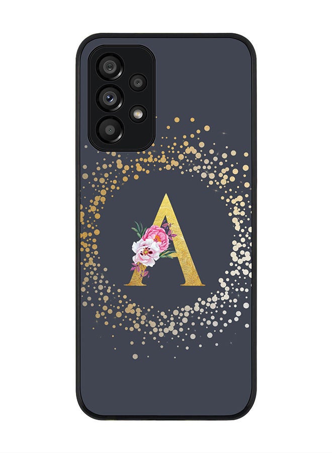 Stylizedd Rugged Black edge case for Samsung Galaxy A73 5G Slim fit Soft Case Flexible Rubber Edges Anti Drop TPU Gel Thin Cover - Custom Monogram Initial Letter Floral Pattern Alphabet - A (Grey ) - Image 1