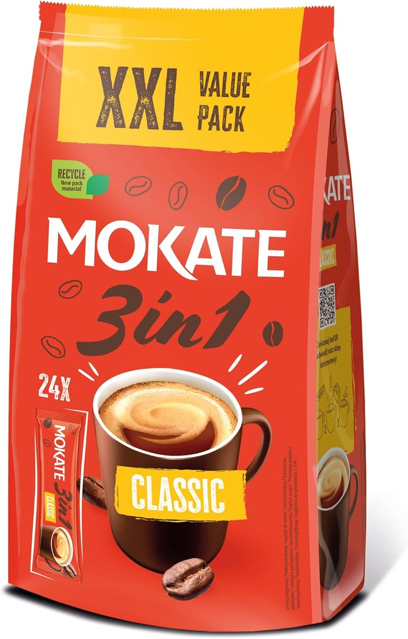 MOKATE مزيج قهوة موكات 3 في 1 الكلاسيكي - عبوة قيمة (17 جرام × 24 كيس) - Image 1