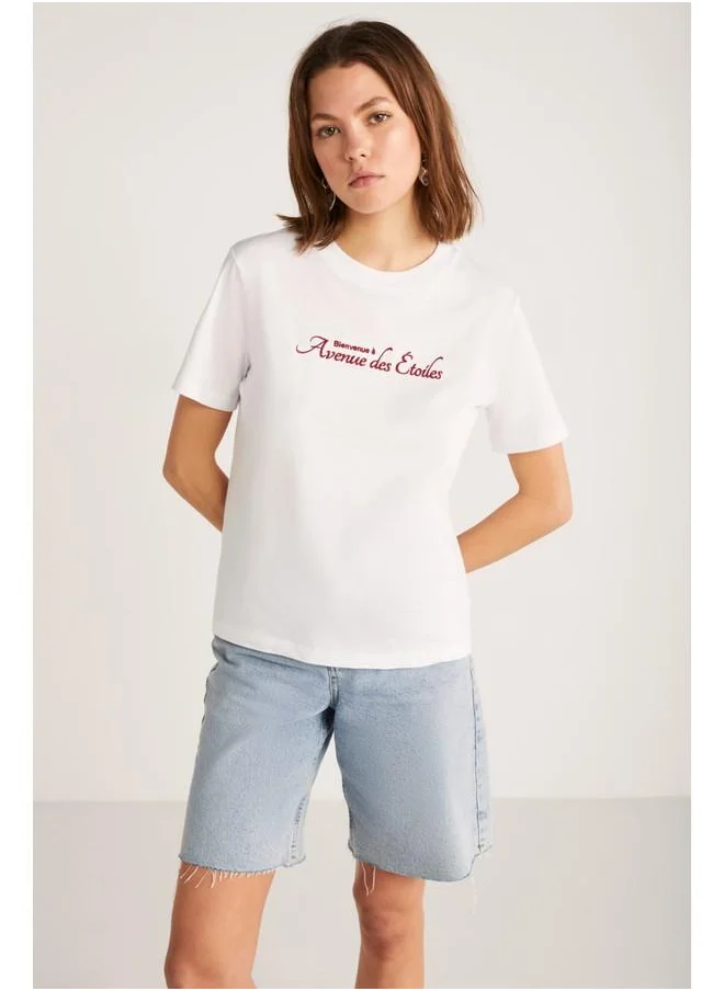 GRIMELANGE Grimelange Alma Women's Regular Printed White T-Shirt