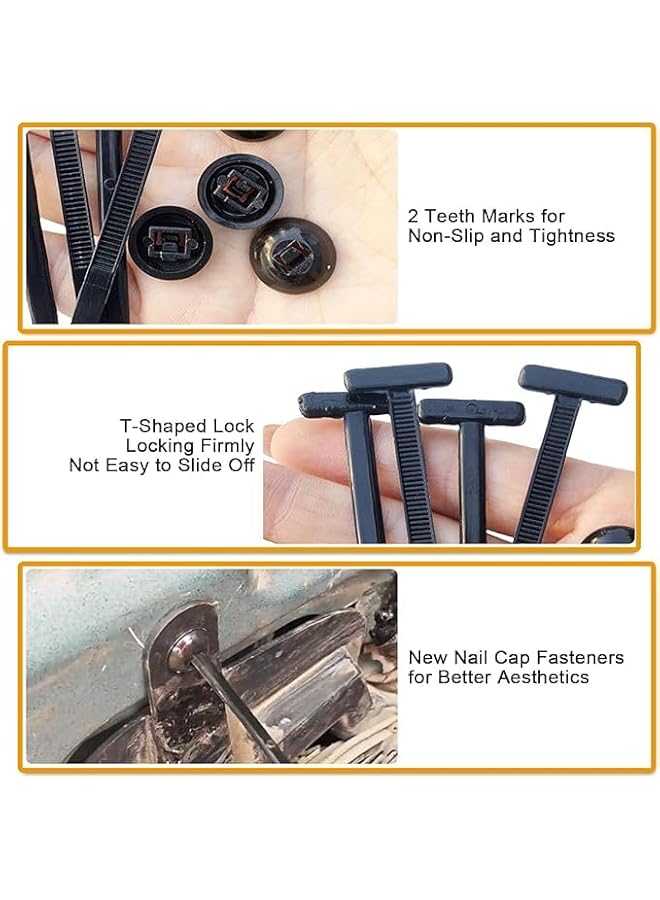 S-TOP Heavy Duty Nylon Cable Ties - Self-Locking Zip Ties with Pin & Button Design, Anti-Slip Lock, UV Resistant, 40 lbs Strength - Ideal for Car, Home, Garage, and Daily Auto Repairs (Black) - Image 2