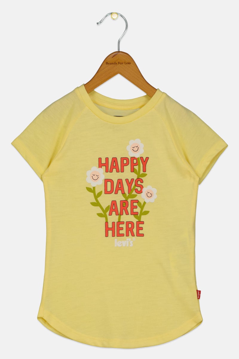 Levi's بلوزة قصيرة الأكمام بتصميم جرافيكي للبنات الصغيرات، صفراء - Image 1