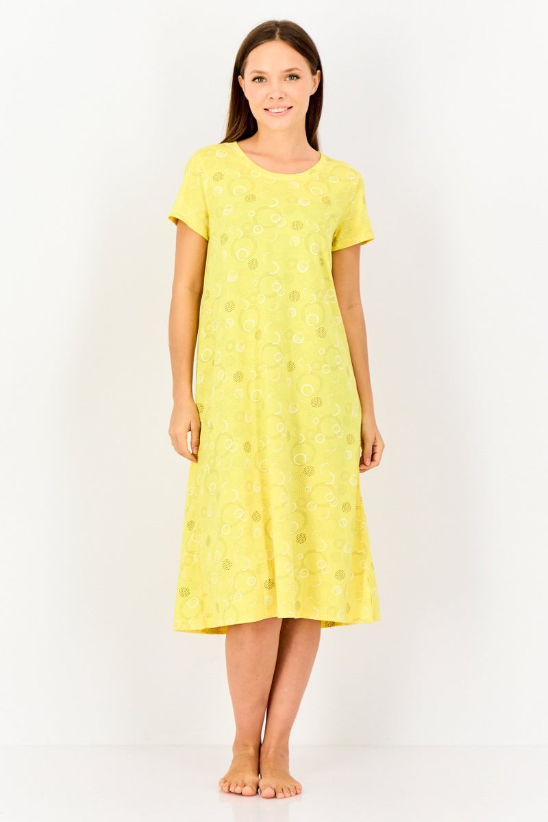 Zivame x Rosaline Women Allover Print Short Sleeves Sleeping Dress, Multicolor - Image 1