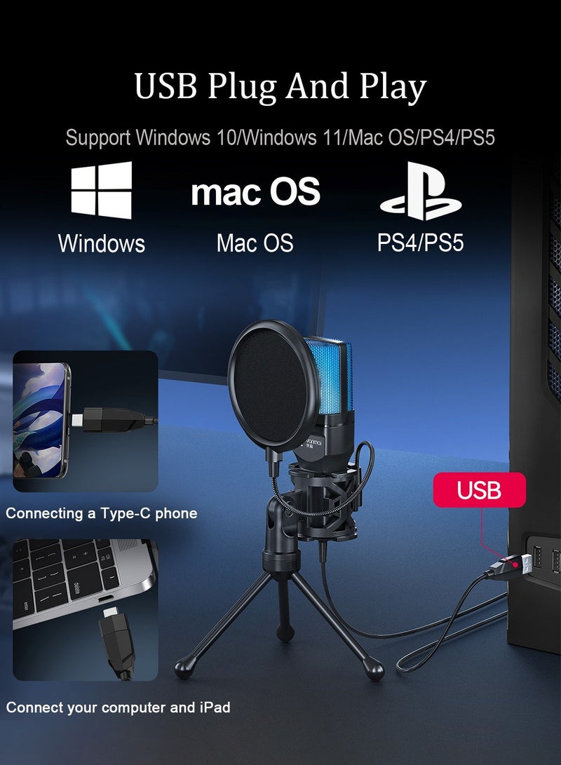 Yanmai Gaming Microphone USB Computer Microphone High Sensitivity Capacitor Plug And Play Suitable For Games/Streaming/Podcasts/PS4/5/PC/iPad Mute - Image 2