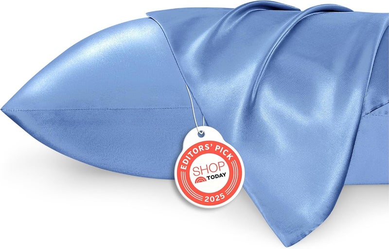 Bedsure Satin Pillowcase 2 Pack Similar to Silk Pillow Cases Standard Size, Pillow Case for Sleeping Women with Envelope Closure, Gifts for Women Men, Sky Blue, 20x26 Inches, 2pcs - Image 1