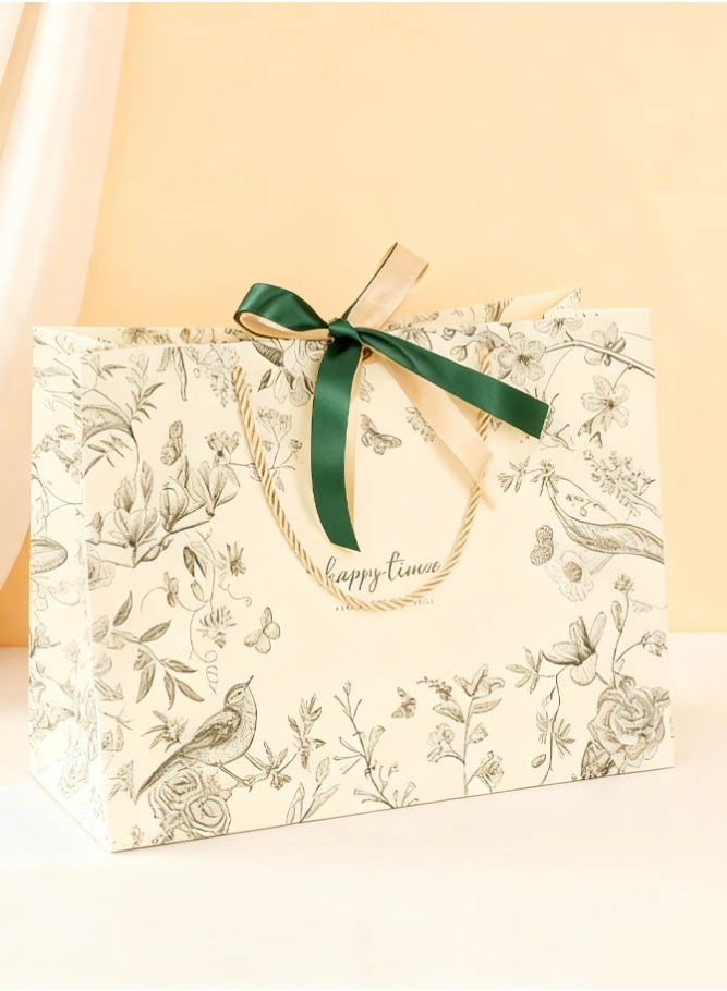 بالمعنى حقيبة هدايا زهور عتيقة رائعة - حقيبة يد من كرتون أبيض سميك 36*25*12 سم، مثالية لتغليف الهدايا الصغيرة المتنوعة - Image 2