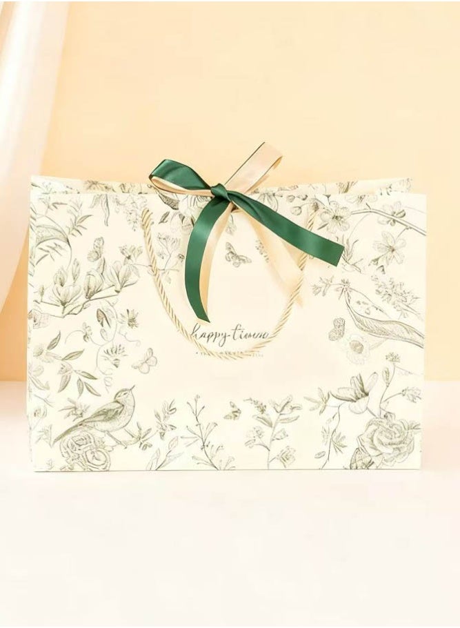 بالمعنى حقيبة هدايا زهور عتيقة رائعة - حقيبة يد من كرتون أبيض سميك 36*25*12 سم، مثالية لتغليف الهدايا الصغيرة المتنوعة - Image 1