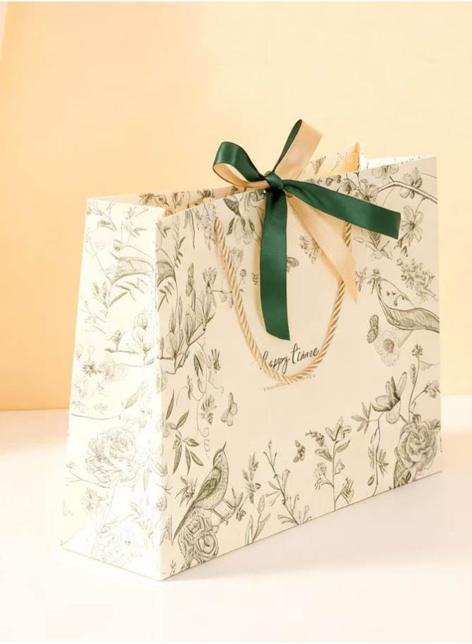بالمعنى حقيبة هدايا زهور عتيقة رائعة - حقيبة يد من كرتون أبيض سميك 36*25*12 سم، مثالية لتغليف الهدايا الصغيرة المتنوعة - Image 3