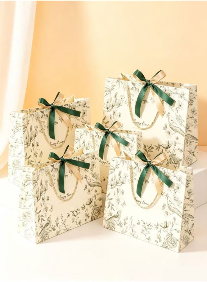 INSENSE 5-Pack Elegant Vintage Floral Gift Bags - Large Thickened Paper Bags with Ribbon Bows | Premium Packaging for Ramadan, Eid & Special Occasions (36x25x12cm) - Image 1