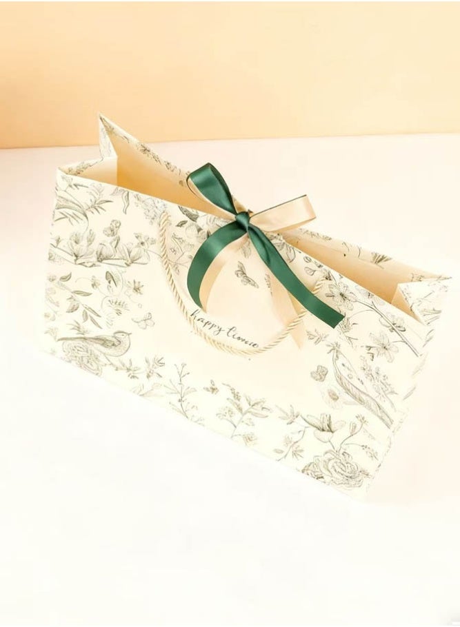 INSENSE 5-Pack Elegant Vintage Floral Gift Bags - Large Thickened Paper Bags with Ribbon Bows | Premium Packaging for Ramadan, Eid & Special Occasions (36x25x12cm) - Image 5
