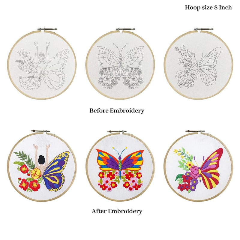 picknMAKE Cross Stitch Embroidery Kit Combo Pack for Beginners & Adults - Includes 3 Unique Designs, Hoop, Printed Fabric, Threads, Needles, Cutter, and Instructions -Craft Hobby - Image 2