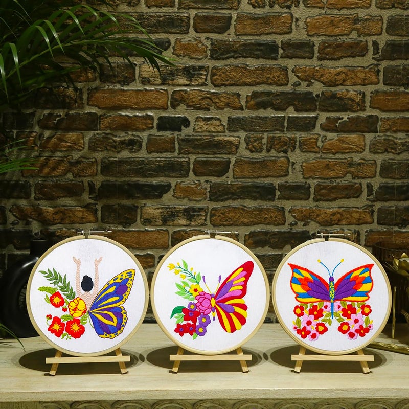 picknMAKE Cross Stitch Embroidery Kit Combo Pack for Beginners & Adults - Includes 3 Unique Designs, Hoop, Printed Fabric, Threads, Needles, Cutter, and Instructions -Craft Hobby - Image 5