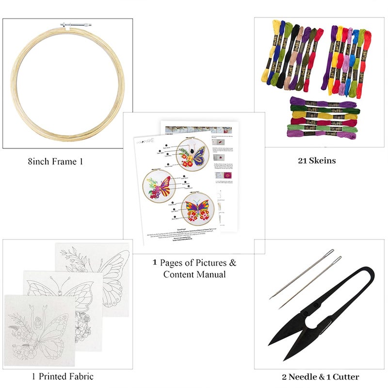 picknMAKE Cross Stitch Embroidery Kit Combo Pack for Beginners & Adults - Includes 3 Unique Designs, Hoop, Printed Fabric, Threads, Needles, Cutter, and Instructions -Craft Hobby - Image 3