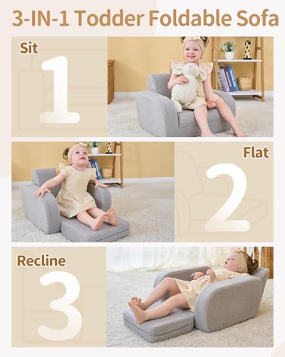 KidBloom 3in1 Toddler Couch Toddler Chairs Comfy 23 Years Old Kids Couch Bed Fold Out Gifts for 2 3 Year Old Girls Boys - Image 3