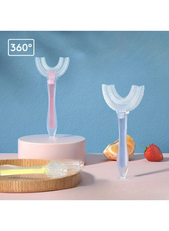 U Shaped Toothbrush With Soft Silicone Bristles Non Slip Grip Gentle Gum Care Teeth Cleaning Dental Hygiene Brush For Ages 2 Plus Easy Grip Design Oral Care Playful Pink Toothbrush Child Friendly Durable - Image 2