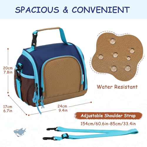 VASCHY Lunch Bag for Kids Boys Cute Reusable Insulated Large Lunch Box Container for Daycare School Kindergarten Preschool Brown Navy - Image 3