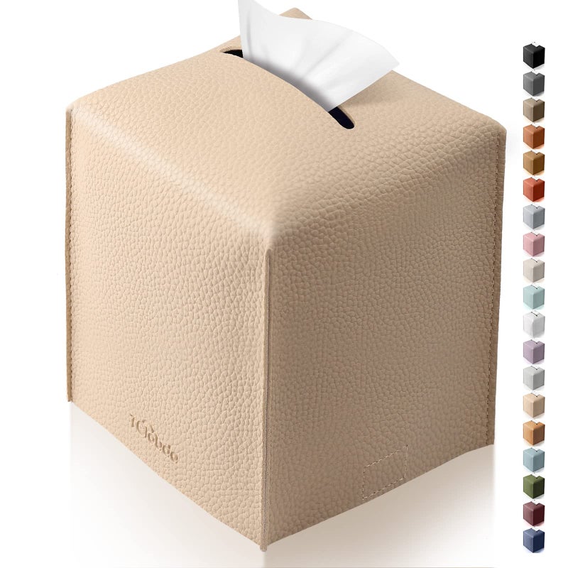 Tissue Box Cover Tclouda Modern PU Leather Square Tissue Box Holder for Creative Decorative Ideal for BathroomsOfficeCarNightstandOutdoor TentDining Table 5X5X5 Single Beige