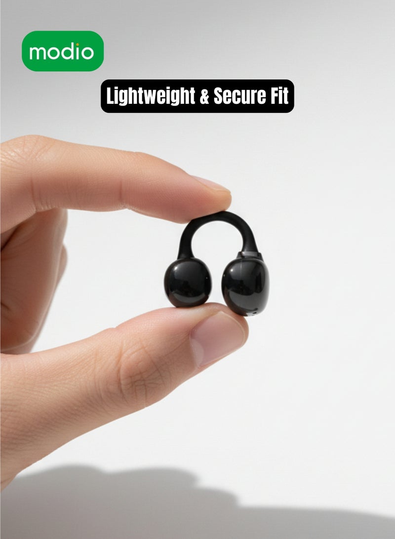 modio OWS-04 Wireless Earbuds Ear-Clip Bluetooth 5.4 Open Ear Headphones with Charging Case Black - Image 5