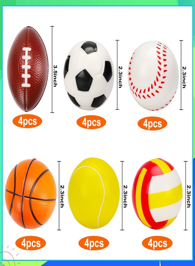 AugToy 24 Pack Stress Ball Classroom Prizes Party Favor for Kids Prefilled Easter Eggs Foam Sports Squeeze Toys Goodie Bag Stuffers Bouncy Balls Boys Baseballs Basketball Football Bulk Toys - Image 4