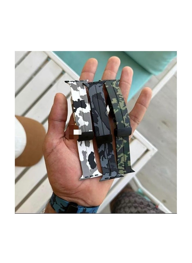 ten.tech - TenTech Silicone Magnetic Sports Band for Apple Watch Ultra/Ultra 2, Size 49mm 45mm 44mm 42, Soft Band for iWatch Series 9/8/7/6/5/4/3/2/1/SE - White camouflage - Image 1