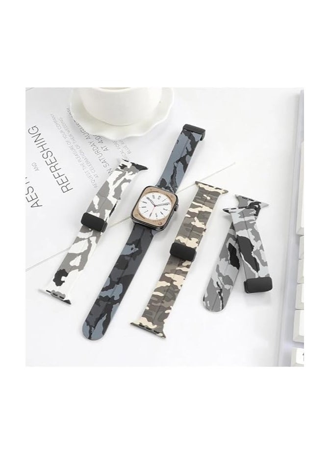ten.tech - TenTech Silicone Magnetic Sports Band for Apple Watch Ultra/Ultra 2, Size 49mm 45mm 44mm 42, Soft Band for iWatch Series 9/8/7/6/5/4/3/2/1/SE - White camouflage - Image 1
