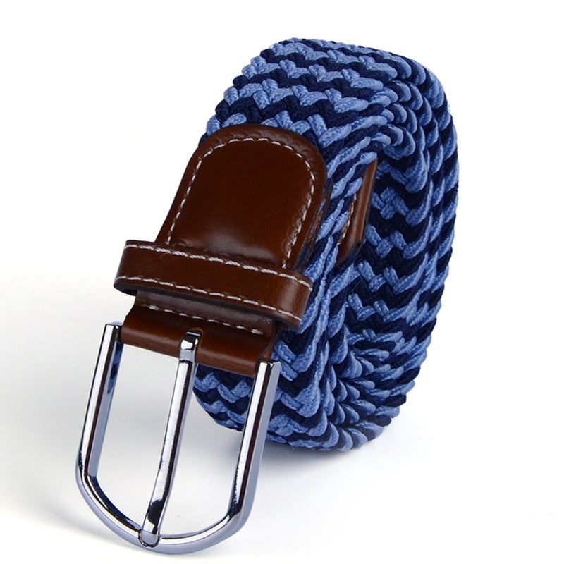 Universal Stretch Belt Casual Fabric Woven Weave Elastic Belt for Men and Women with PU Leather and End Tip (Black) - Image 2