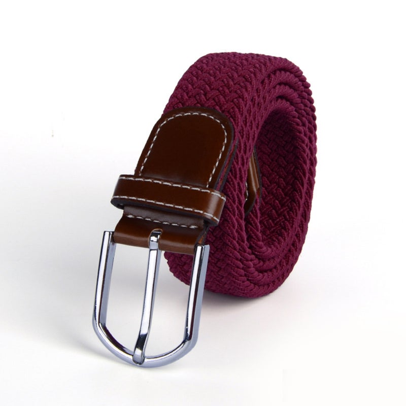 Universal Stretch Belt Casual Fabric Woven Weave Elastic Belt for Men and Women with PU Leather and End Tip (Black) - Image 5