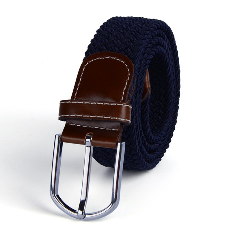 Universal Stretch Belt Casual Fabric Woven Weave Elastic Belt for Men and Women with PU Leather and End Tip (Black) - Image 3