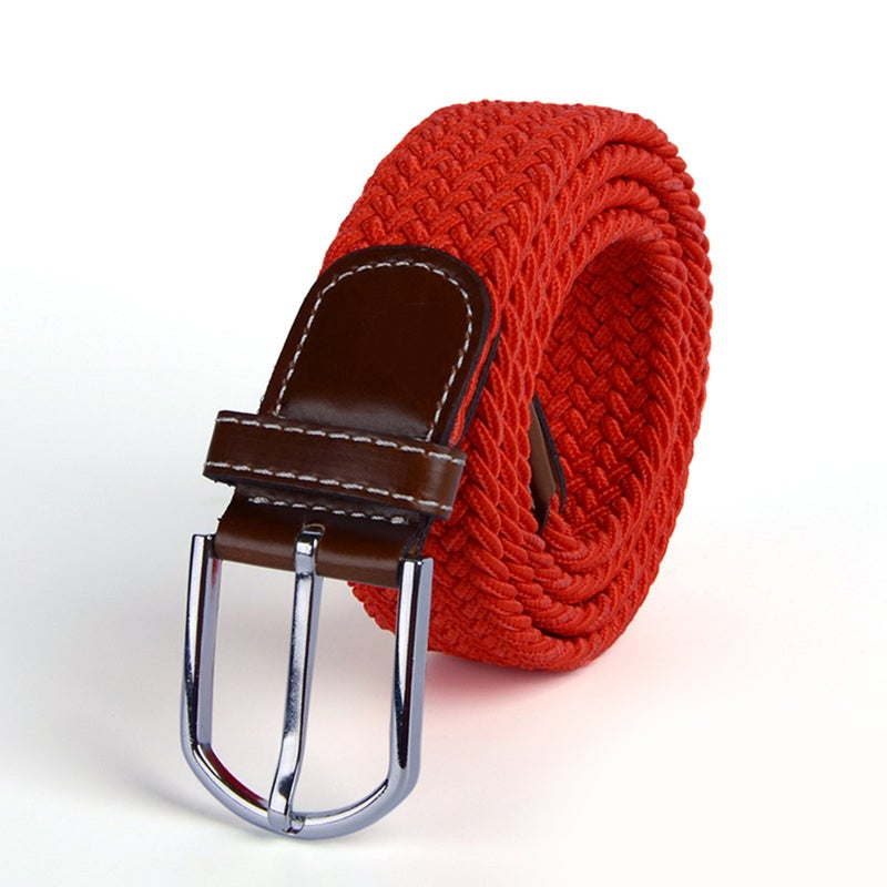 Universal Stretch Belt Casual Fabric Woven Weave Elastic Belt for Men and Women with PU Leather and End Tip (Black) - Image 4