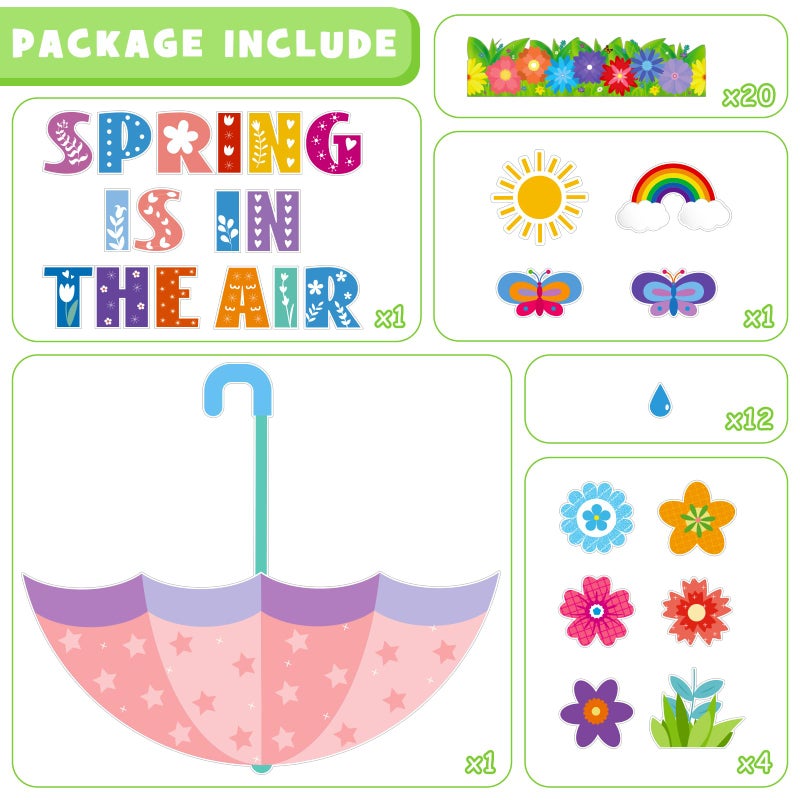 Kepeel Spring is in The Air Bulletin Board Set Spring Flower Cutouts Colorful Floral Butterfly Classroom Decorations for School Home Chalkboard Wall Window Party Decor Supplies - Image 3