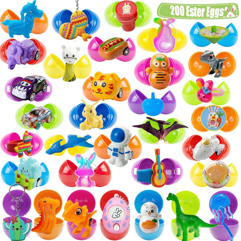 SQZUWIT 200 Pcs Prefilled Easter Eggs Filled with Toys Inside for Kids Boys Girls Pre-filled Easter Hunt Basket Stuffers Essentials Fillers Party Favors Classroom Prize Supplies - Image 1