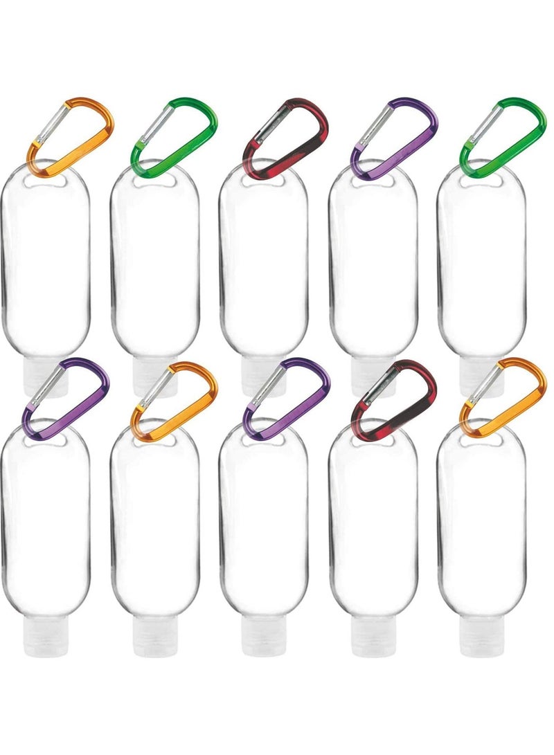 Travel Bottles Keychain 10 PCS 50ml Empty Refillable Plastic Bottle with Carabiner Portable Clear Squeeze Container Leak Proof Bottles for for Hand Sanitizer Conditioner Body Wash Liquid - Image 1