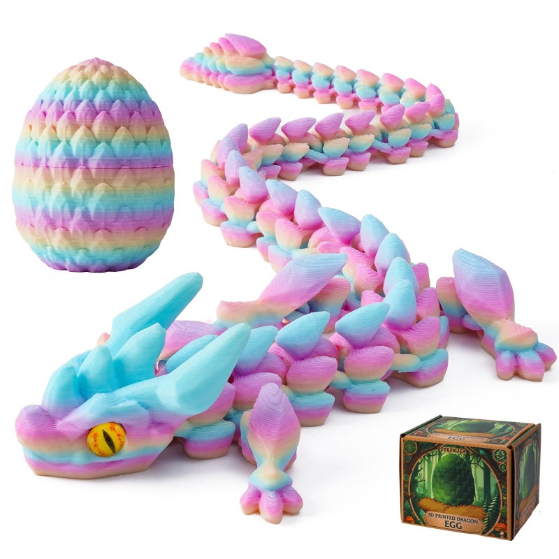 SYEFKJSA 3D Printed Dragon Eggs with Dragon Inside 12InchArticulated Fidget 3D Printed Animals Interesting Decorative Gift Easter Basket Essentials Stuffers Random Rainbow - Image 3