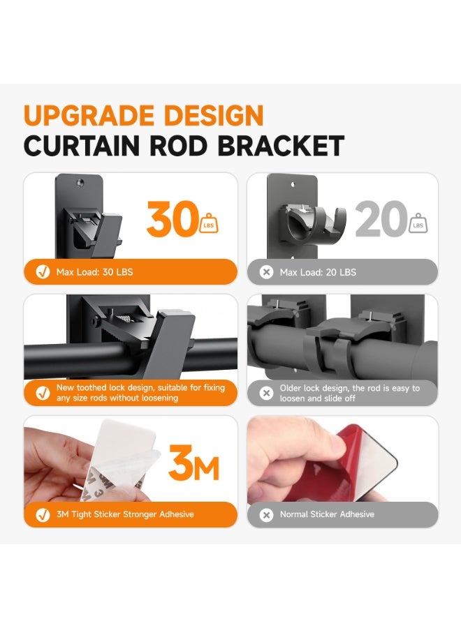 HOMESTAR 2Pcs No-Drill Adhesive Curtain Rod Brackets , Universal Stick-On Shower Curtain Holders With Heavy Duty Clip, For Bathroom Bedroom Living Room and Kitchen, Black, 2.26*3.35 Inch - Image 4