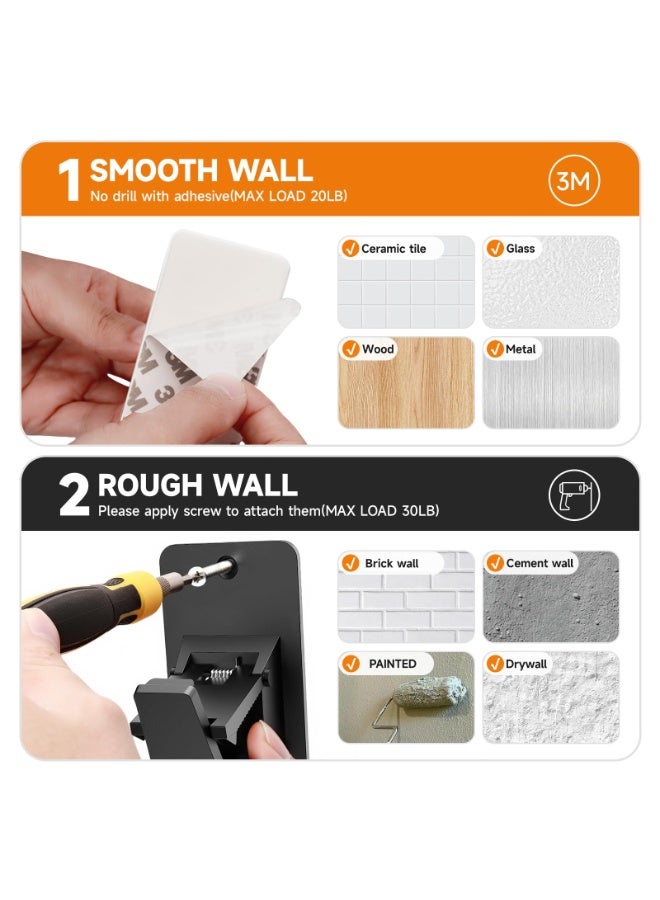 HOMESTAR 2Pcs No-Drill Adhesive Curtain Rod Brackets , Universal Stick-On Shower Curtain Holders With Heavy Duty Clip, For Bathroom Bedroom Living Room and Kitchen, Black, 2.26*3.35 Inch - Image 5