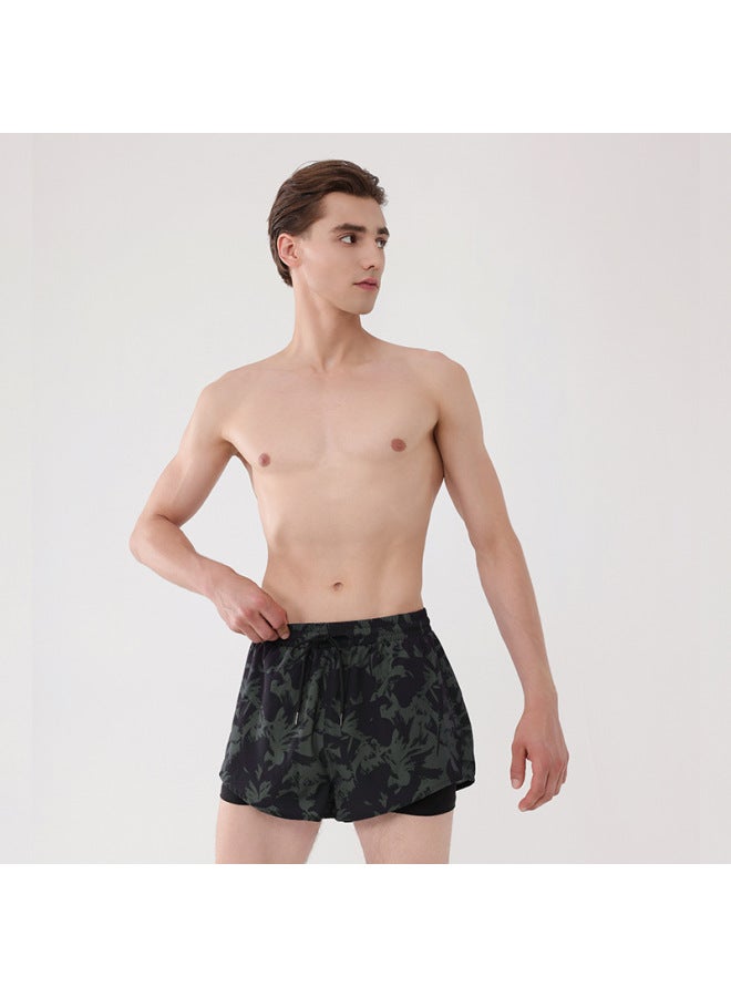 إسكدنيا Swimming Trunks Men's Hot Spring Anti-embarrassment Loose Swimming Trunks Swimsuit Set Double-layer Beach Trunks Swimming Equipment-Color:Camouflage- - Image 1
