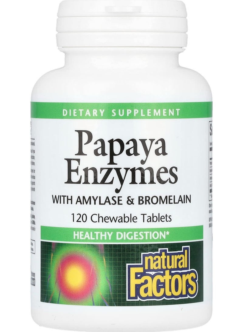 natural Factors Papaya Enzymes with Amylase & Bromelain 120 Chewable Tablets