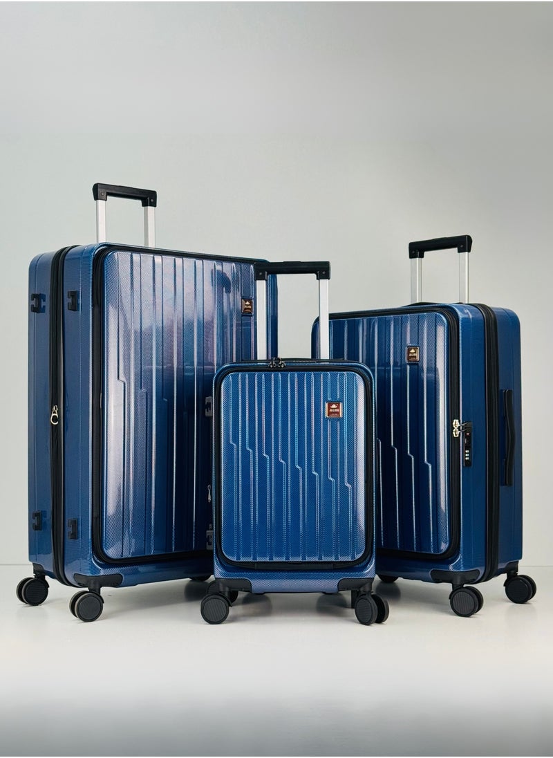 SAW & SEE Premium PC Unbreakable Front opening Hard Shell Luggage Set – 3-Piece Suitcase Set, Lightweight with Expandable upto 25 Percent Extra storage Trolley Bags with 4 double Spinner Wheels, TSA Approved Lock and Durable Travel Suitcases– 12 Kg, 23 Kg, 35 Kg - 20" / 24" / 28" – BLUE  - Image 1