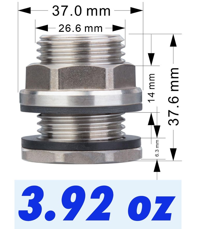 RAINPAL SSBF020 Stainless Steel 304 Bulkhead Tank Fitting (Double Female 1/2â€ NPT/FIP and Male 3/4" MHT Garden Hose Threaded, w/Step Gasket) (1) - Image 5