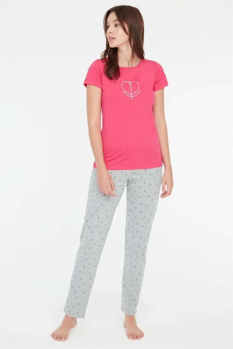 مود كولكشن - Women's Fuchsia Round Neck Pajama Set 3849