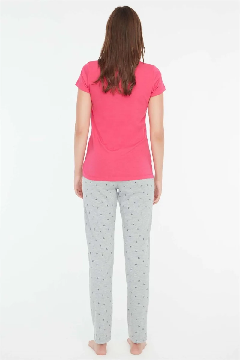 مود كولكشن - Women's Fuchsia Round Neck Pajama Set 3849