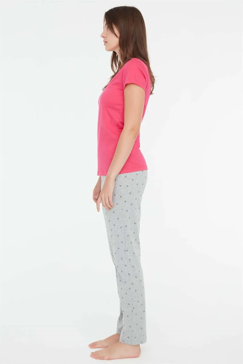 مود كولكشن - Women's Fuchsia Round Neck Pajama Set 3849
