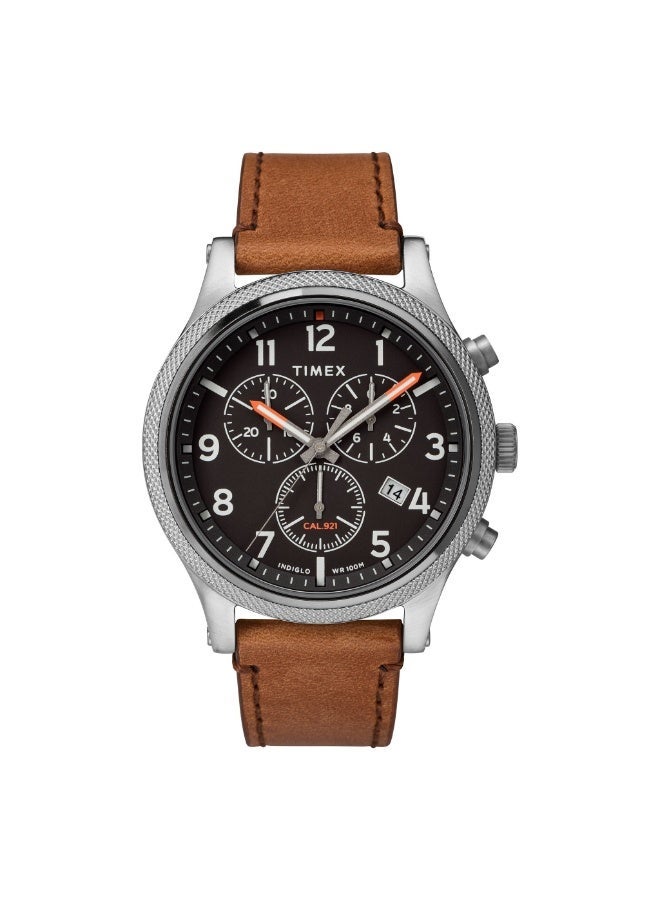 TIMEX Military Allied TW2T32900  Men's Durable Brass Watch with Brown Leather Band & Black Dial - Image 1