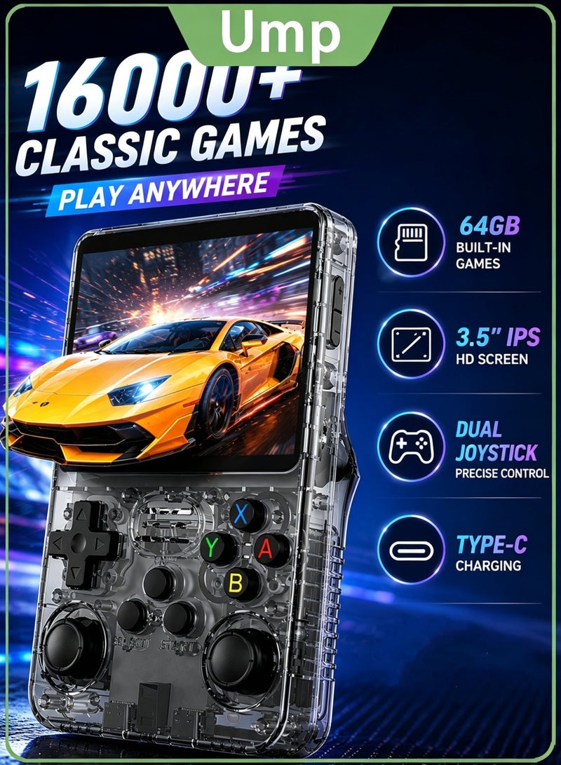 Ump R36S Retro Handheld Game Console,Portable Game Console,Mini Arcade Game Machine, with 64G TF Card, 3.5 Inch IPS Screen, Built-in 64GB TF Card, Open Source Linux System, OTG Support, 256GB Expandable, Birthday & Holiday Gifts - Image 1