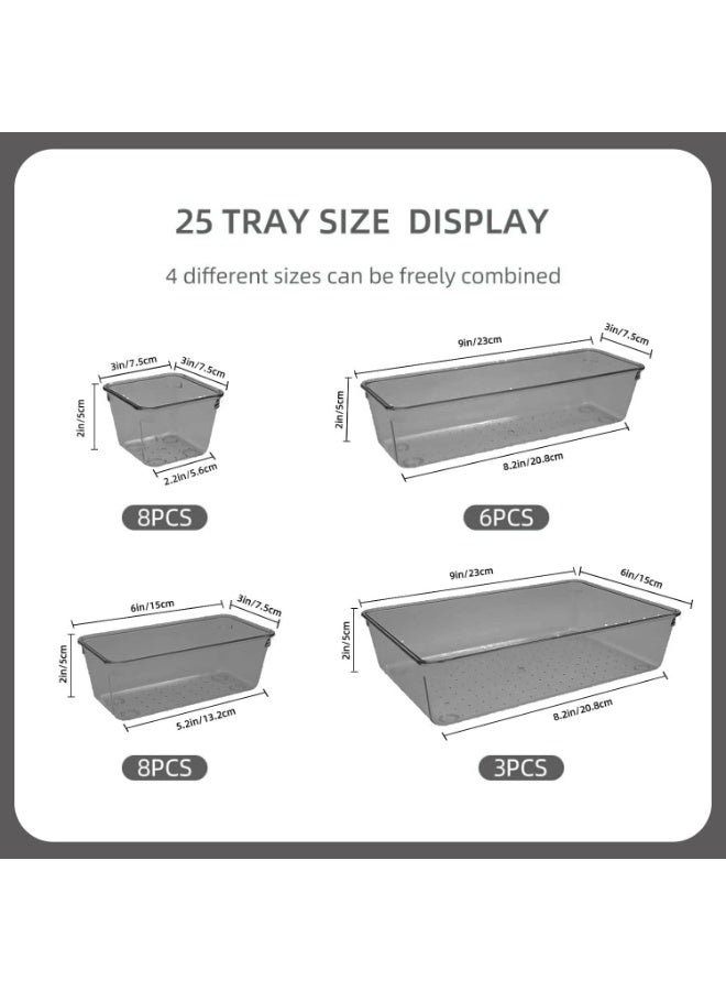 25 PCS imported Drawer Organizer Set, 4 Sizes Makeup Vanity Organizer, Clear Plastic Organization and Storage Bins for Makeup, Jewelry, Multiple Gadgets for Kitchen, Bathroom, Office, Bedroom - Image 2